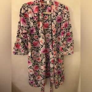 Oscar de la Renta Pink Label Floral {Hibiscus) Lightweight Short Robe, Size M